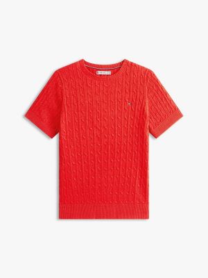Short-Sleeve Cable Knit Shimmer Sweater | Tommy Hilfiger