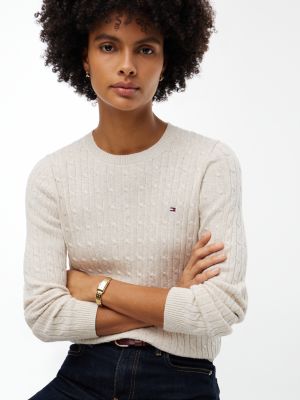 Женский свитер Tommy Hilfiger Cable Knit Shimmer, цвет: Бежевый — фото 3