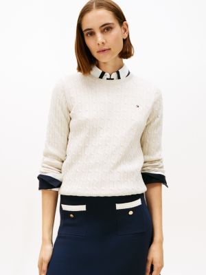 Cable Knit Shimmer Sweater, Beige