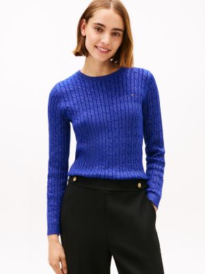 Cable Knit Shimmer Sweater, Twilight Lapis