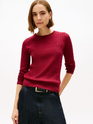 Cable Knit Shimmer Sweater, Rouge