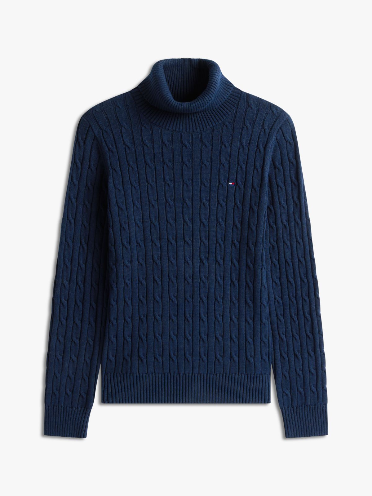 Cable Knit Turtleneck Sweater — Navy