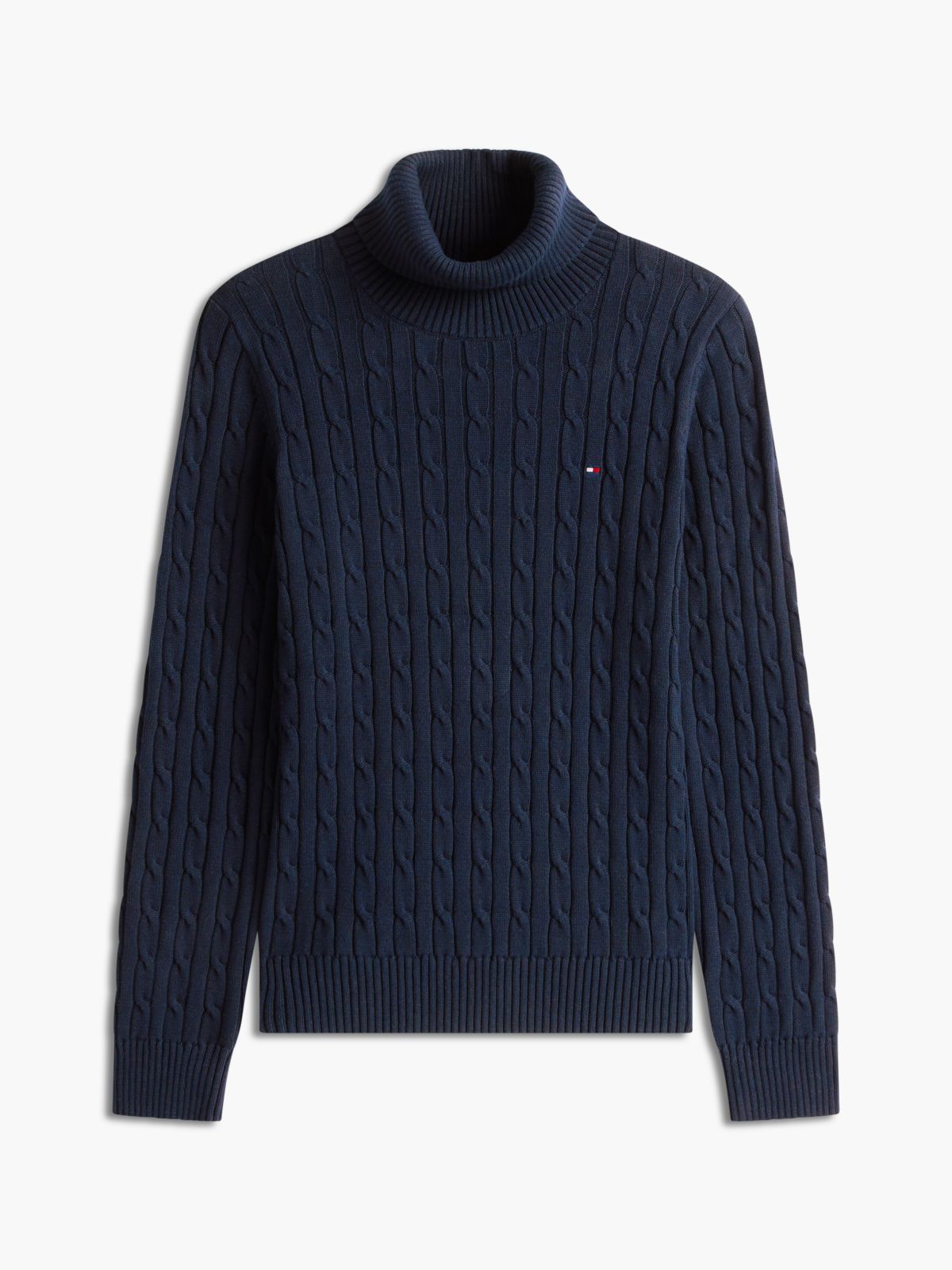 Cable Knit Turtleneck Sweater — Navy