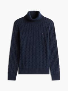Cable Knit Turtleneck Sweater — Navy 6
