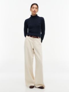 Cable Knit Turtleneck Sweater — Navy 2