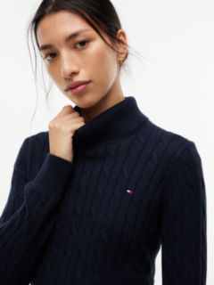 Cable Knit Turtleneck Sweater — Navy 3