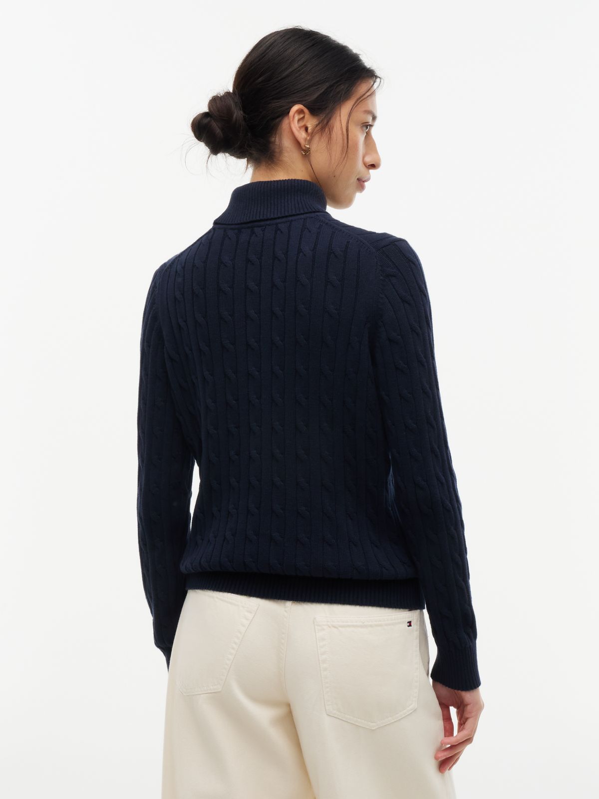 Cable Knit Turtleneck Sweater — Navy