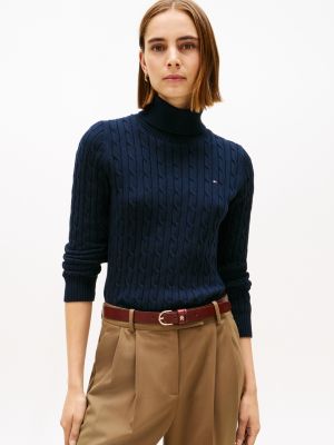 Cable Knit Turtleneck Sweater, Navy