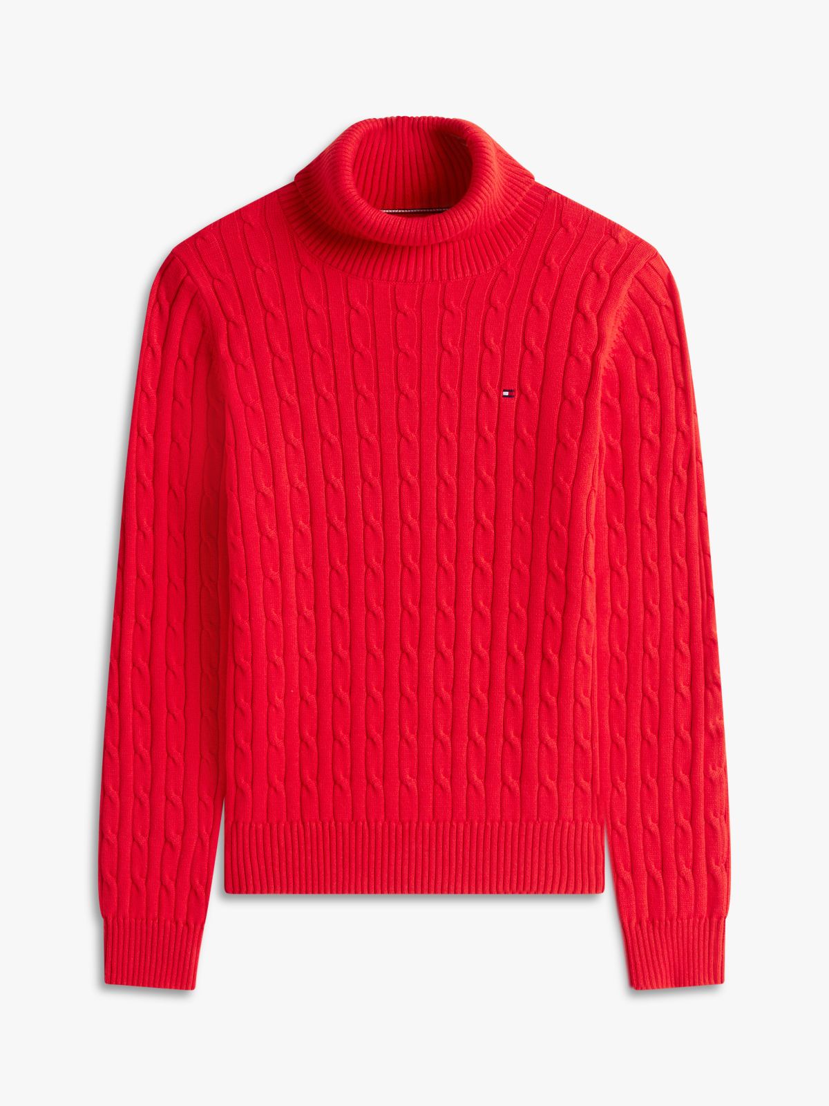Cable Knit Turtleneck Sweater — Deep Crimson