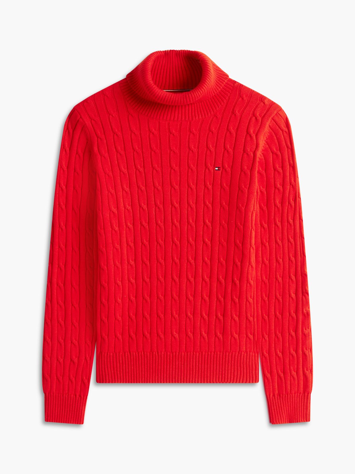 Cable Knit Turtleneck Sweater — Deep Crimson
