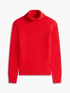 Cable Knit Turtleneck Sweater — Deep Crimson 6