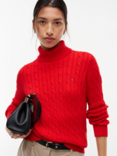 Cable Knit Turtleneck Sweater — Deep Crimson 3