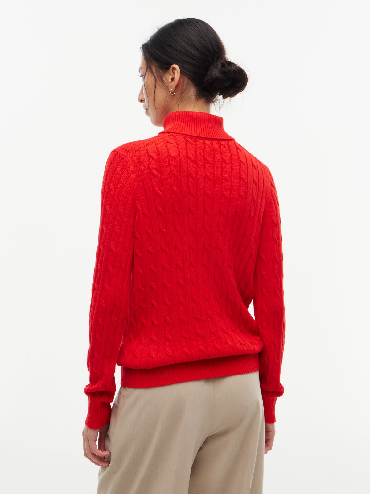 Cable Knit Turtleneck Sweater — Deep Crimson