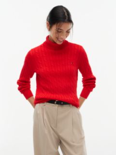 Cable Knit Turtleneck Sweater — Deep Crimson 1