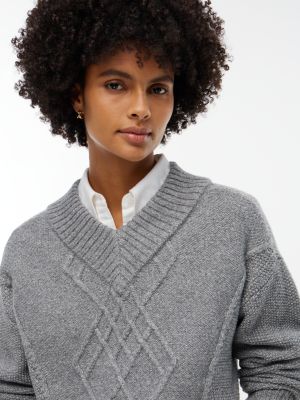 Женский свитер Tommy Hilfiger Cable Knit Shimmer V-Neck, цвет: Средний серый меланжевый — фото 3