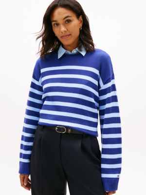 Relaxed Stripe Rollneck Sweater, Pilot Blue