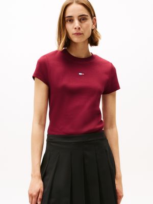 Embroidered Flag Crewneck T-Shirt, Rouge