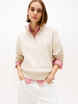 Fleece Quarter-Zip Sweatshirt, Classic Beige