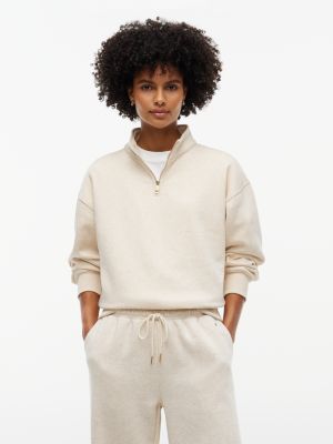 Brushed-Back Quarter-Zip Sweatshirt, Beige Heather