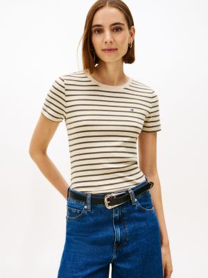 Stripe Crewneck Favorite T-Shirt, Beige