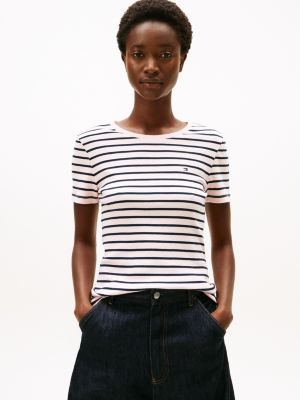 Stripe Crewneck Favorite T-Shirt, Icy Pink