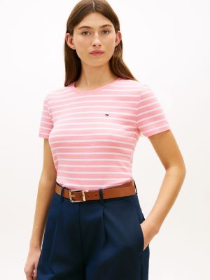 Striped Crewneck Favorite T-Shirt, Rosey Pink