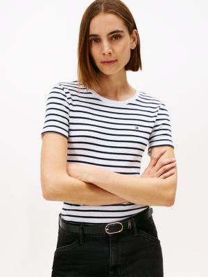 Stripe Crewneck Favorite T-Shirt, Optic White