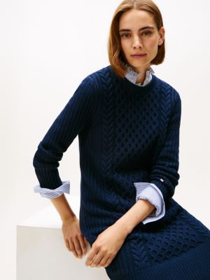 Tommy Hilfiger Women's Cable Knit Sweater Dress - Navy - S