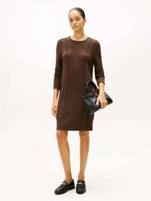 Cable Knit Sweater Dress, Brown
