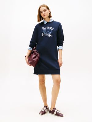 Varsity Crest Fleece Sweatshirt Dress, Navy