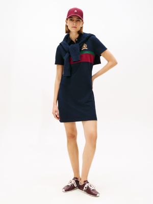 Banner Stripe Stretch Pique Polo Dress, Navy