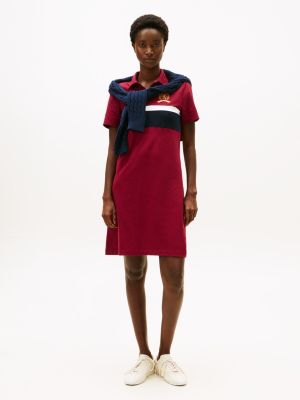 Banner Stripe Stretch Pique Polo Dress, Rouge
