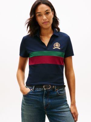 Block Stripe Crest Stretch Pique Polo, Navy