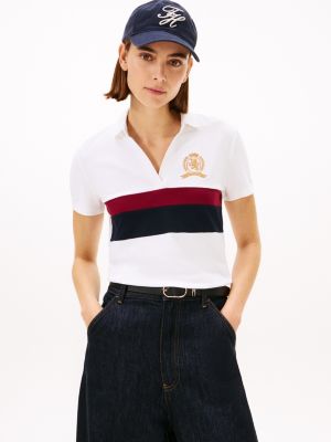 Block Stripe Crest Stretch Pique Polo, Optic White