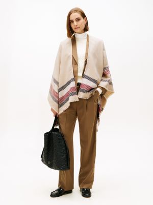 Stripe Border Cape, Classic Beige / Multi