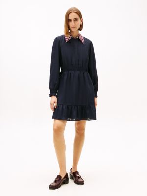 Check Print Chiffon Mini Dress, Navy