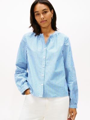 Collarless Poplin Shirt, Vibrant Indigo