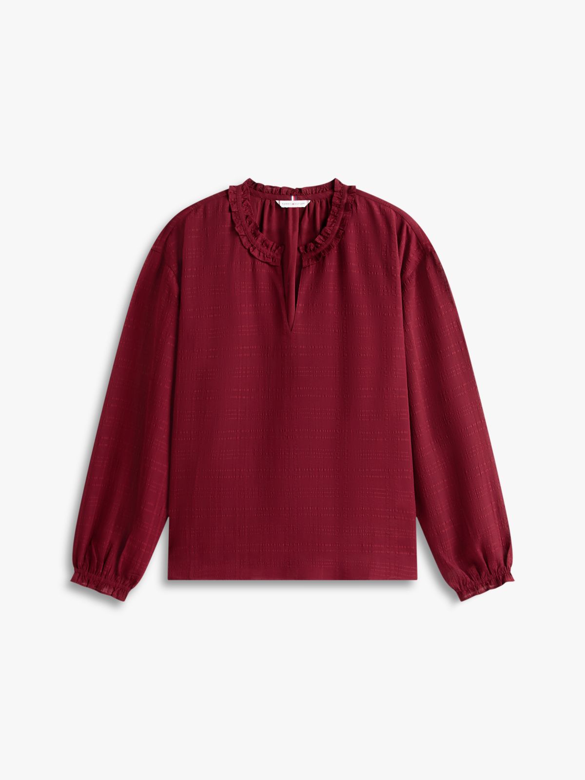Check Print Chiffon Pullover Blouse — Burgundy