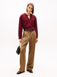 Check Print Chiffon Pullover Blouse — Burgundy 2