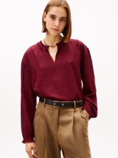 Check Print Chiffon Pullover Blouse — Burgundy 1
