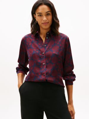 Relaxed Floral Print Shirt, Deep Rouge