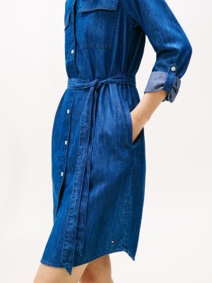 tommy hilfiger belted denim shirt dress Belted Denim Midi Dress