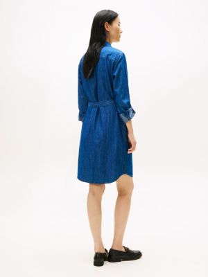 tommy hilfiger belted denim shirt dress Belted Denim Midi Dress
