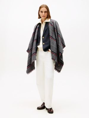 Plaid Print Cape, Grey Heather / Multi