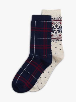 Fair Isle & Plaid Trouser Sock 2-Pack, Light Beige Heather / Multi