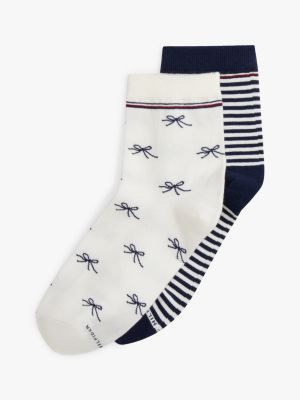 Stripe & Bow Trouser Sock 2-Pack, Ivory / Multi