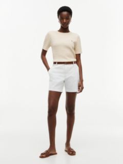 Short-Sleeve Cable Knit Sweater — Beige 2