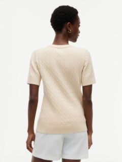 Short-Sleeve Cable Knit Sweater — Beige 4