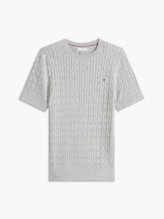 Short-Sleeve Cable Knit Sweater — Grey 5