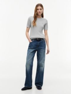 Short-Sleeve Cable Knit Sweater — Grey 2